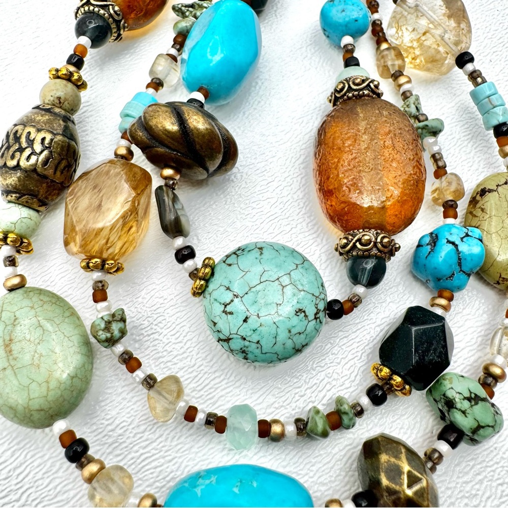 NWT 90’s Genuine Stone Coldwater Creek VTG Necklace Statement Boho Earth Tones